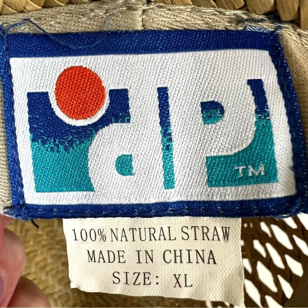 Dorfman Pacific Wide Brim Natural Straw Sun Hat with Green Band Chin Strap XL
